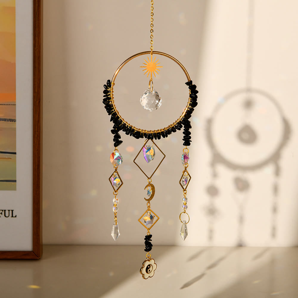 Olivenorma Crystal Geometric Circle Pendant Suncatcher Wind Chime - Obsidian - image 9