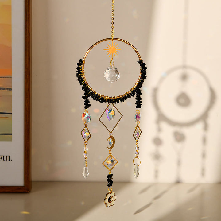Olivenorma Crystal Geometric Circle Pendant Suncatcher Wind Chime - Obsidian - image 9
