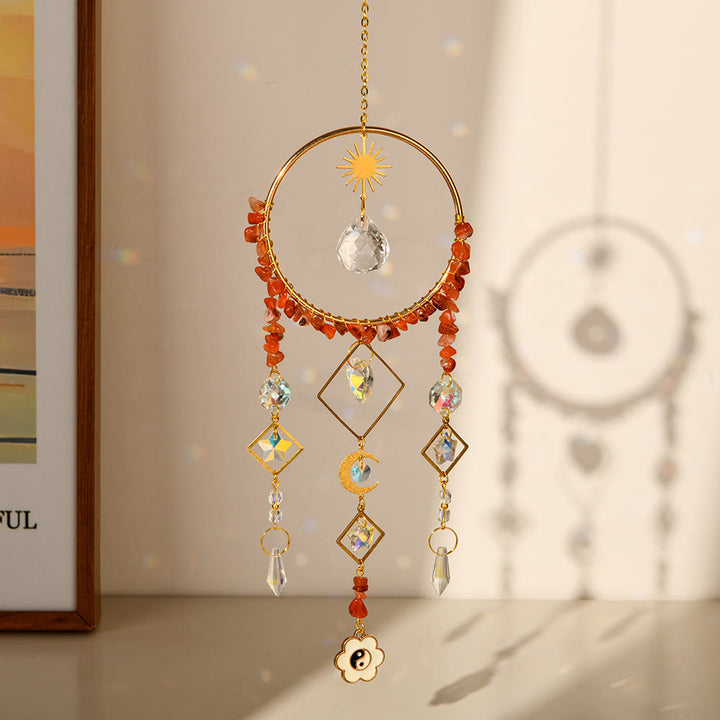 Olivenorma Crystal Geometric Circle Pendant Suncatcher Wind Chime - Red Agate - image 11