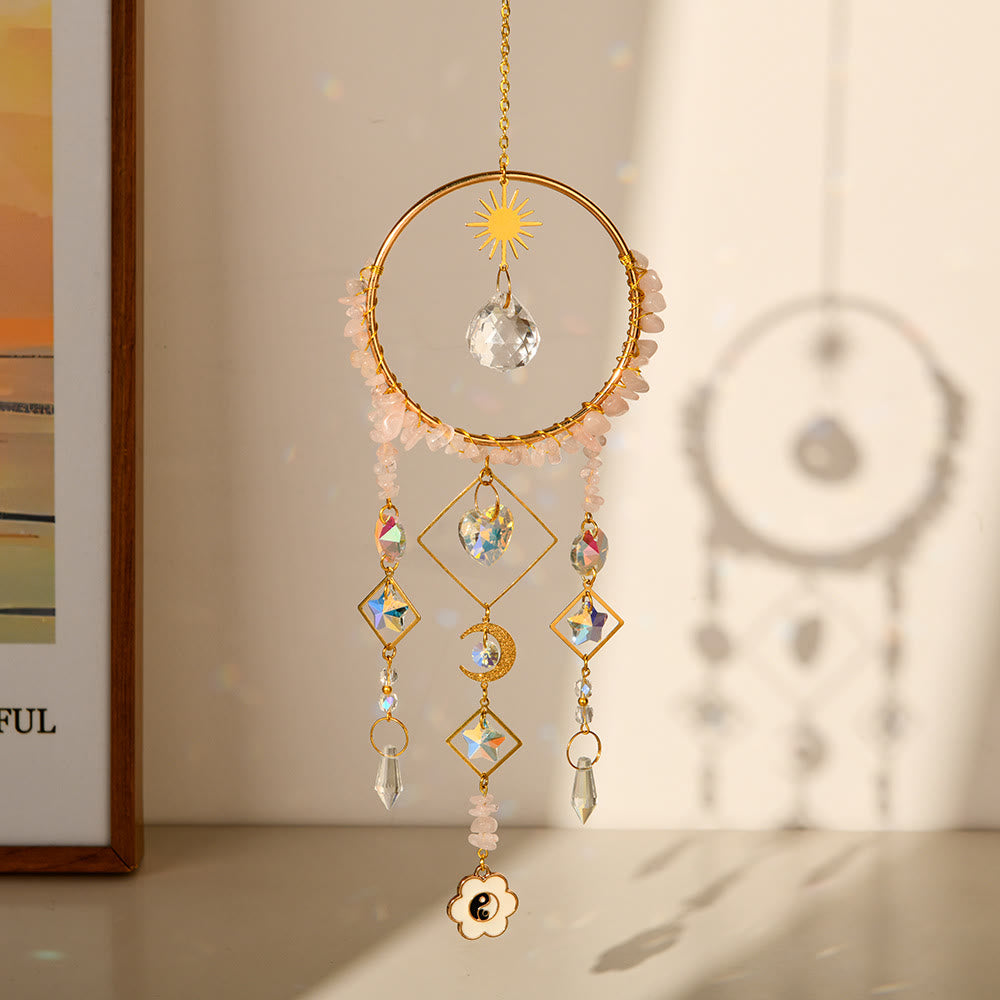 Olivenorma Crystal Geometric Circle Pendant Suncatcher Wind Chime - Rose Quartz - image 13