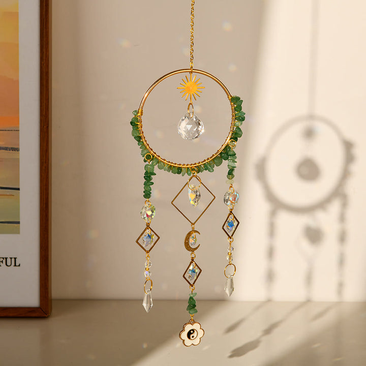 Olivenorma Crystal Geometric Circle Pendant Suncatcher Wind Chime - Green Aventurine - image 7
