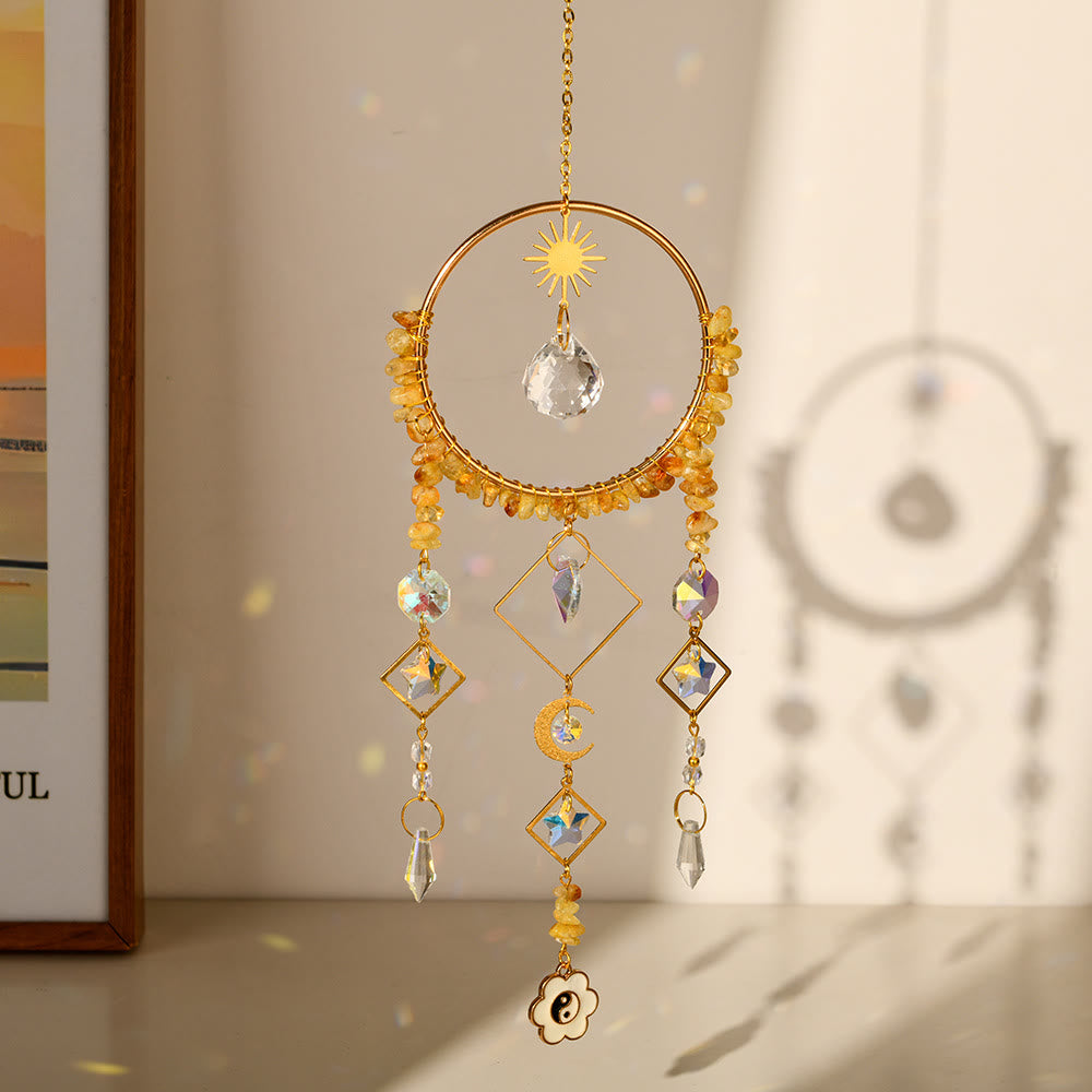 Olivenorma Crystal Geometric Circle Pendant Suncatcher Wind Chime - Citrine - image 3