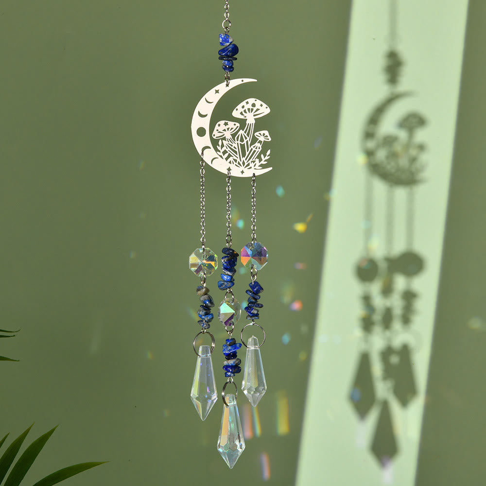 Olivenorma Natural Crystal Moon Mushroom Suncatcher Wind Chime - Lapis Lazuli - image 9