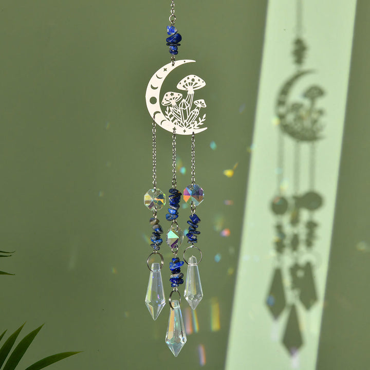 Olivenorma Natural Crystal Moon Mushroom Suncatcher Wind Chime - Lapis Lazuli - image 9
