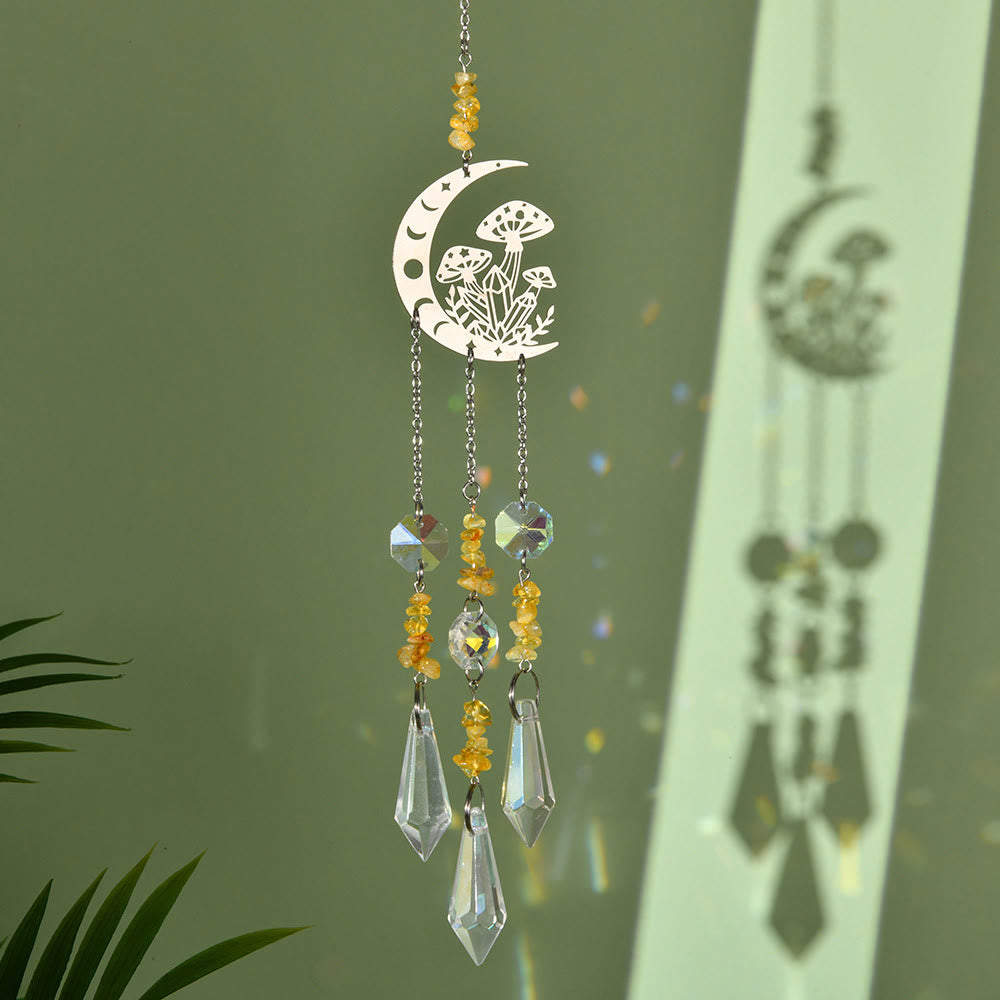 Olivenorma Natural Crystal Moon Mushroom Suncatcher Wind Chime - Citrine - image 3