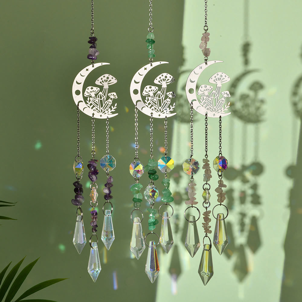 Olivenorma Natural Crystal Moon Mushroom Suncatcher Wind Chime - image 0