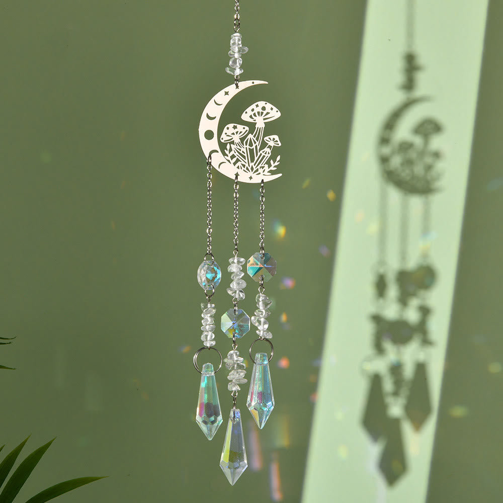 Olivenorma Natural Crystal Moon Mushroom Suncatcher Wind Chime - Green Aventurine - image 7