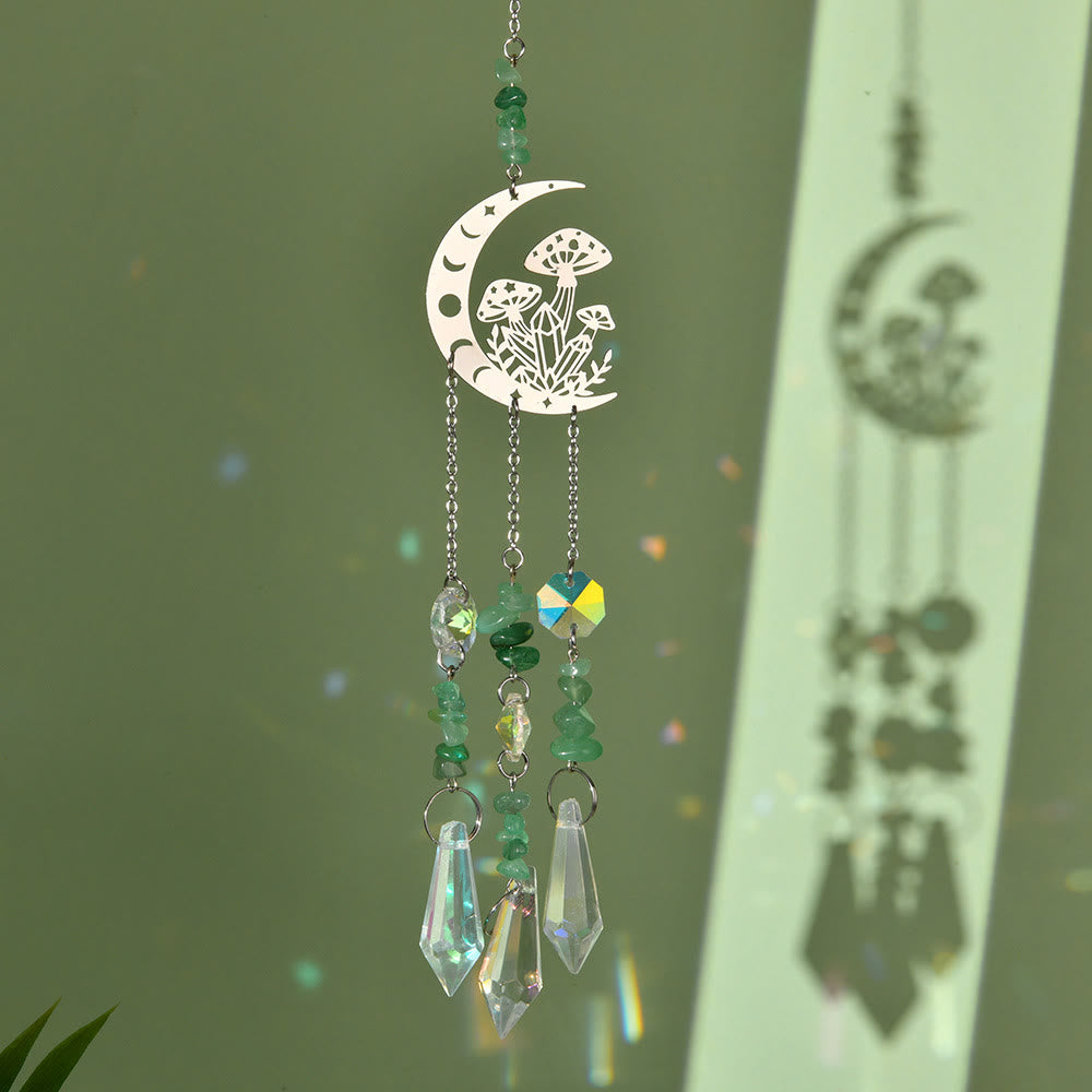 Olivenorma Natural Crystal Moon Mushroom Suncatcher Wind Chime - Clear Crystal - image 5