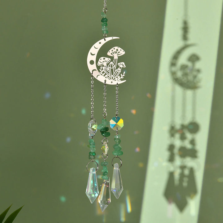 Olivenorma Natural Crystal Moon Mushroom Suncatcher Wind Chime - Clear Crystal - image 5