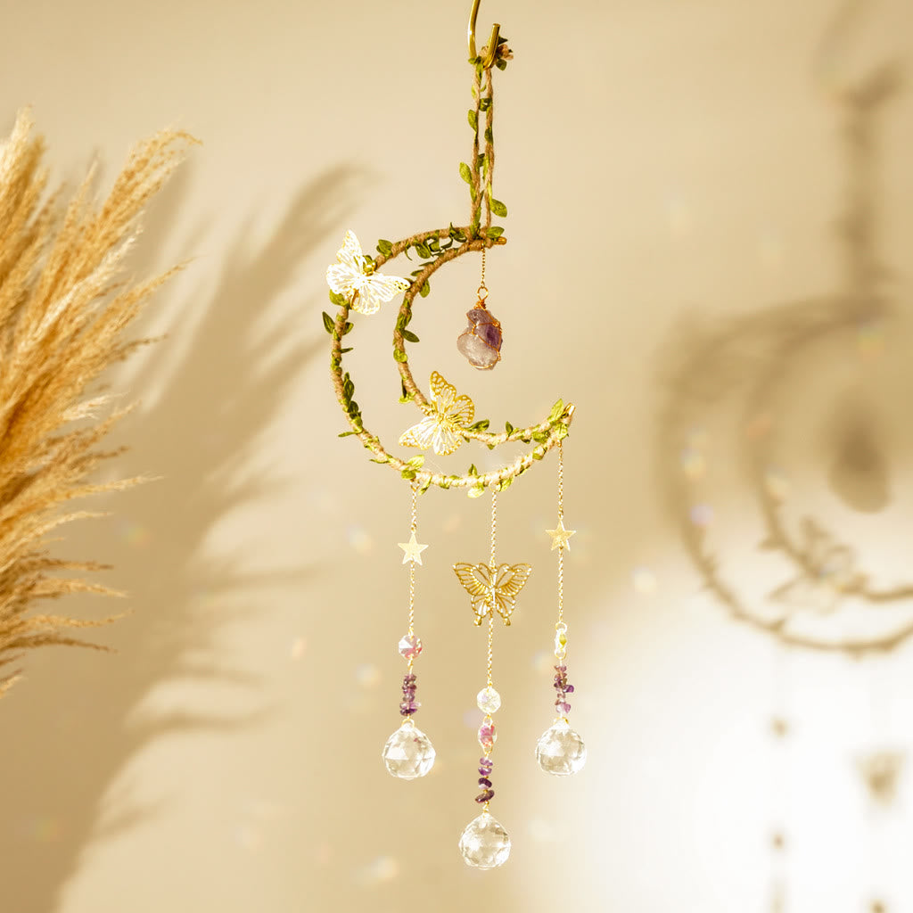 Olivenorma Natural Crystal Vine Moon Butterfly Wind Chime - Amethyst - image 0