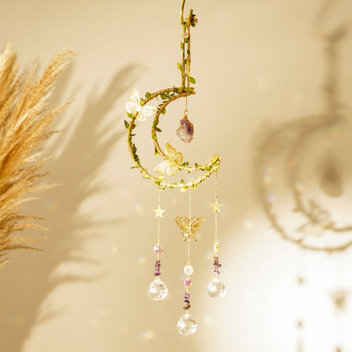 Olivenorma Natural Crystal Vine Moon Butterfly Wind Chime - Amethyst - image 0