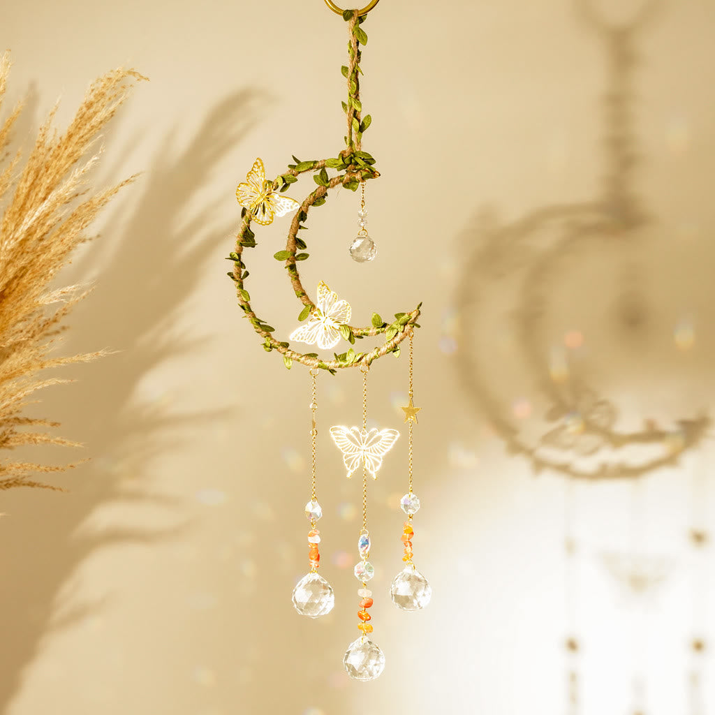 Olivenorma Natural Crystal Vine Moon Butterfly Wind Chime - Red Agate - image 20