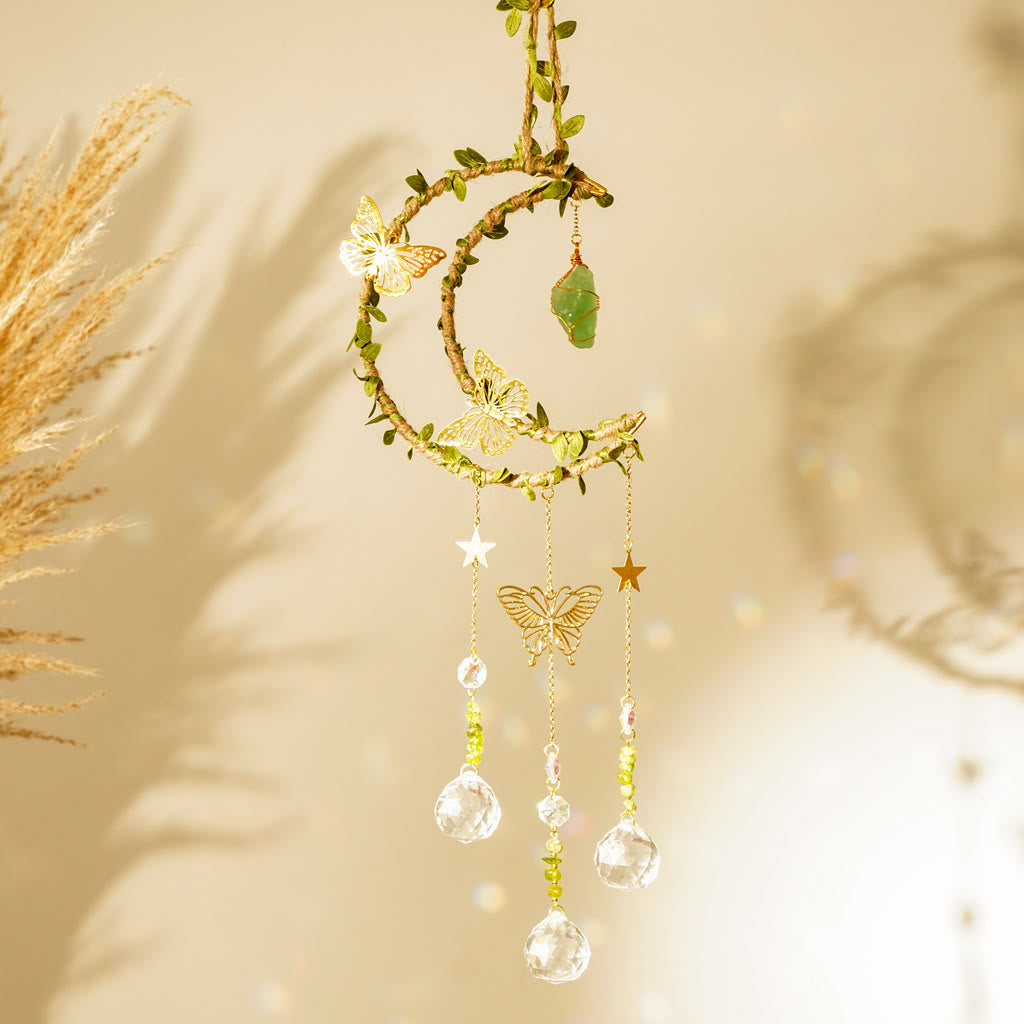 Olivenorma Natural Crystal Vine Moon Butterfly Wind Chime - Green Fluorite - image 11