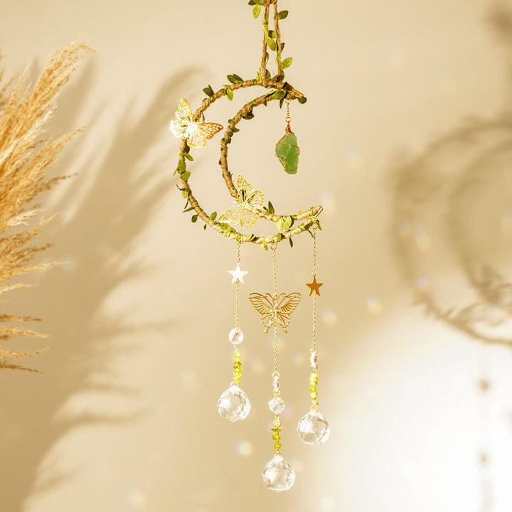 Olivenorma Natural Crystal Vine Moon Butterfly Wind Chime - Green Fluorite - image 11