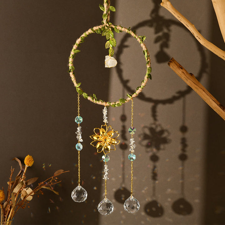 Olivenorma Natural Crystal Vine Ring Lotus Wind Chime - Clear Crystal - image 3