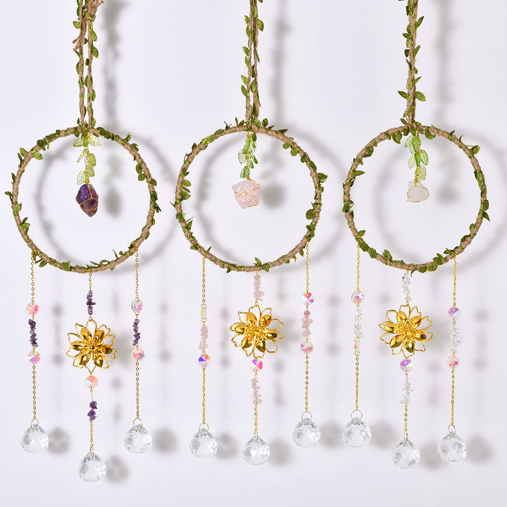 Olivenorma Natural Crystal Vine Ring Lotus Wind Chime - image 13