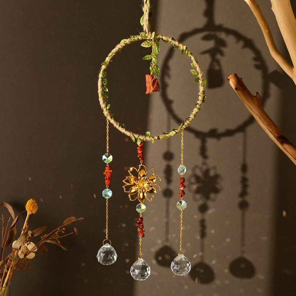 Olivenorma Natural Crystal Vine Ring Lotus Wind Chime - Red Jasper - image 9