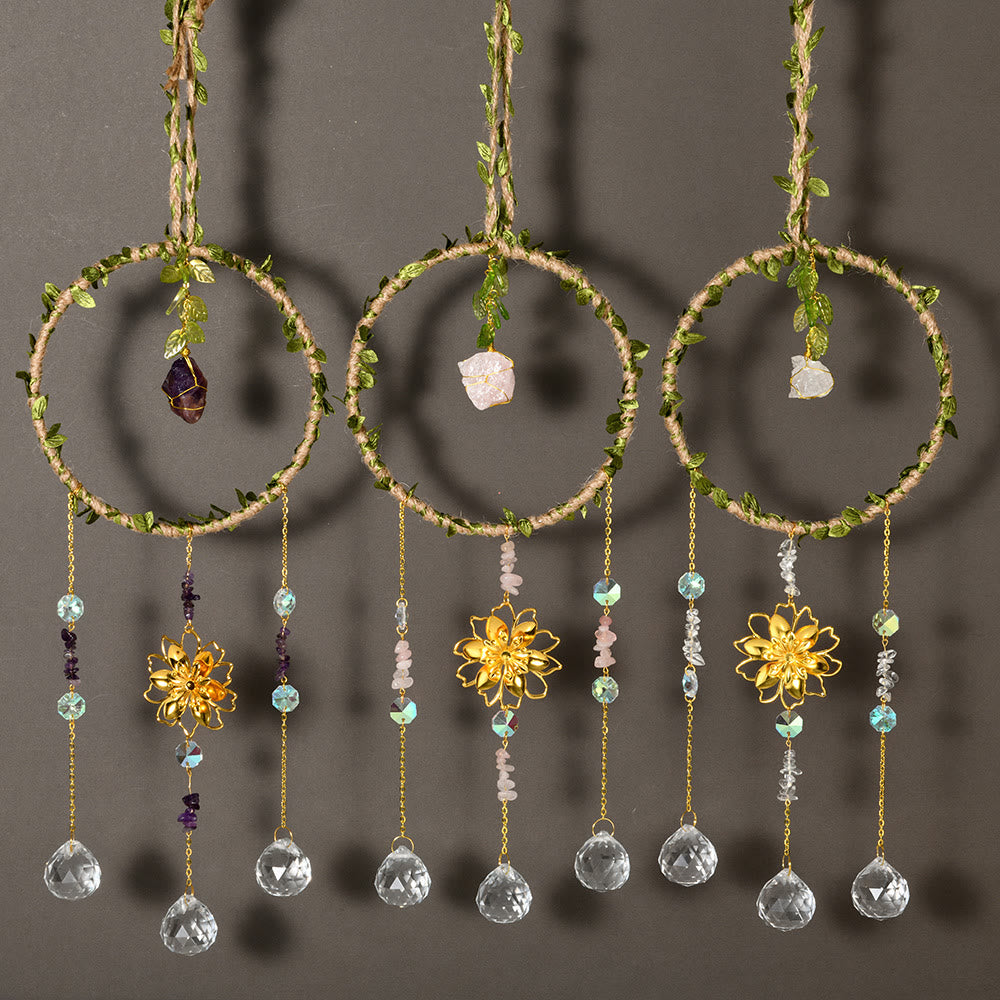 Olivenorma Natural Crystal Vine Ring Lotus Wind Chime - image 0