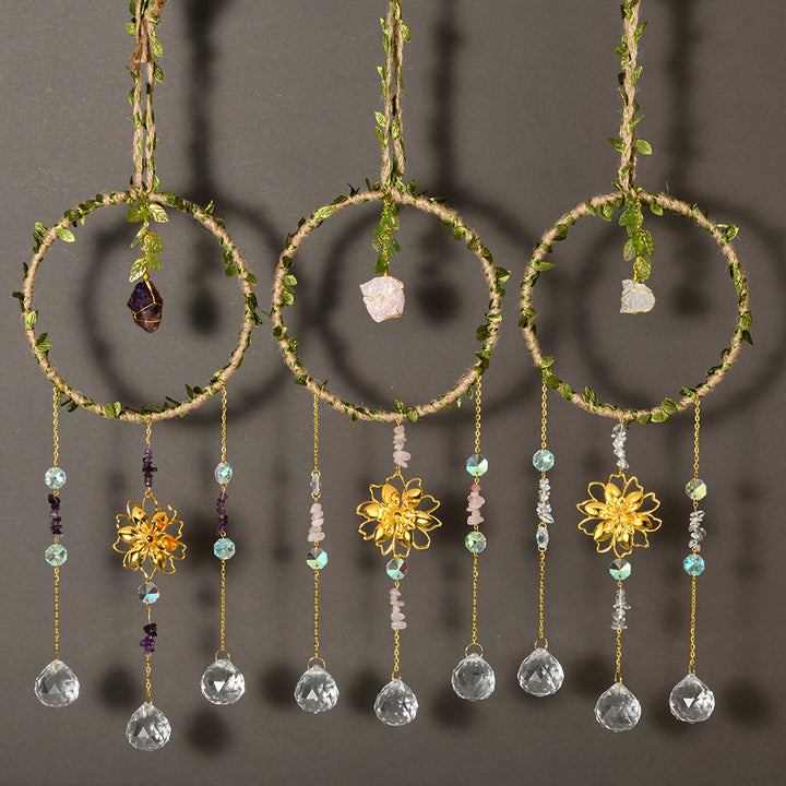 Olivenorma Natural Crystal Vine Ring Lotus Wind Chime - image 0