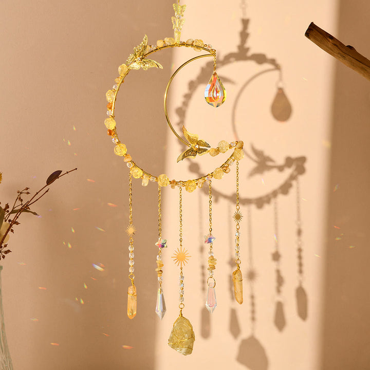 Olivenorma Natural Crystal Woven Moon Butterfly Wind Chime - Citrine - image 3