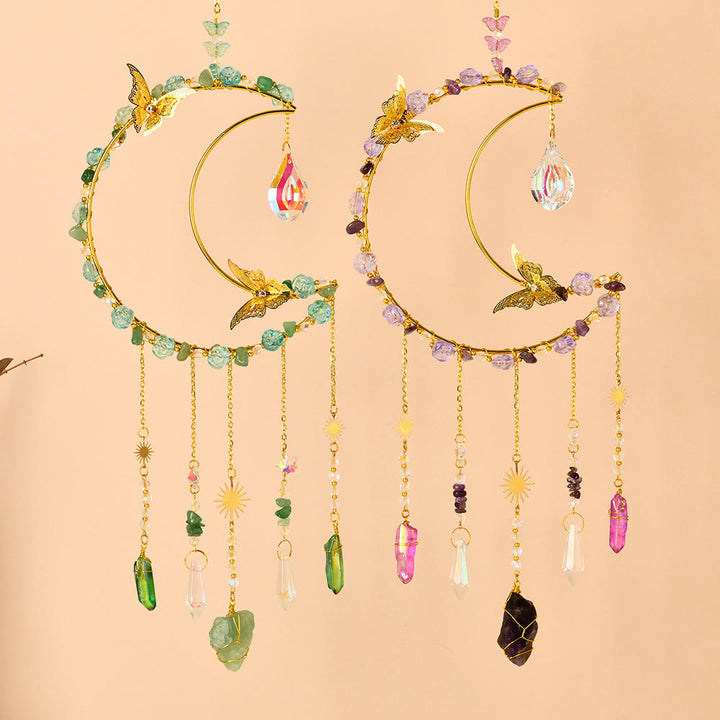Olivenorma Natural Crystal Woven Moon Butterfly Wind Chime - image 0