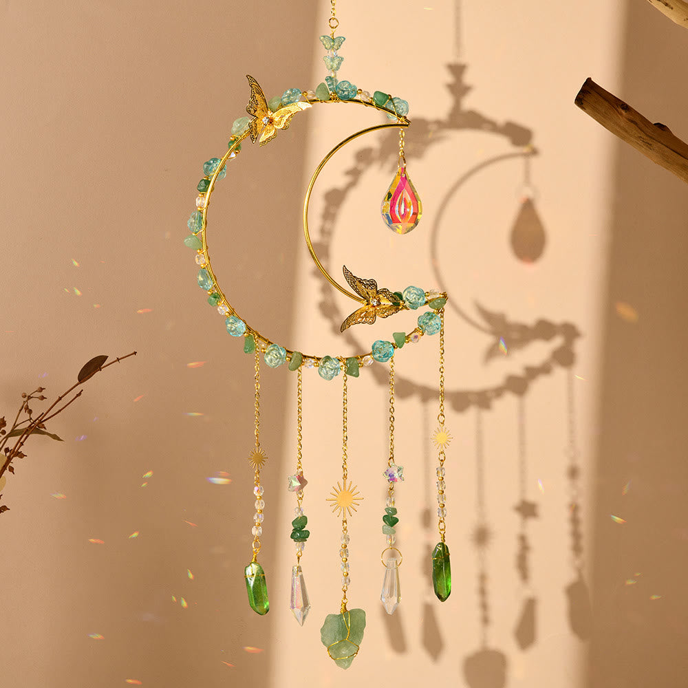 Olivenorma Natural Crystal Woven Moon Butterfly Wind Chime - Green Aventurine - image 5
