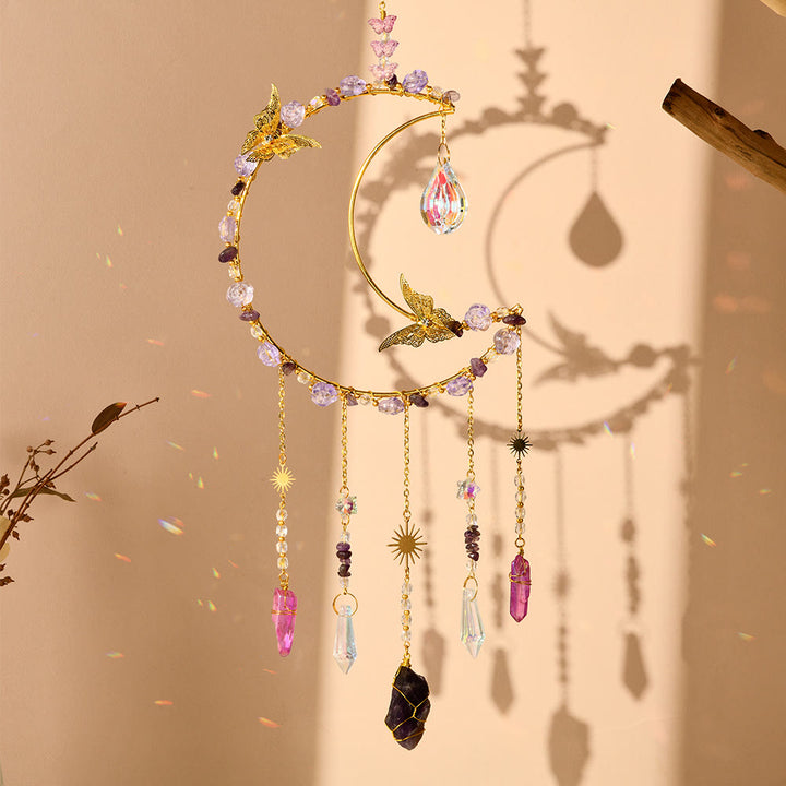 Olivenorma Natural Crystal Woven Moon Butterfly Wind Chime - Amethyst - image 1