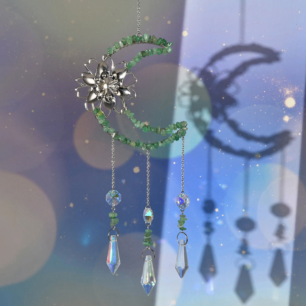 Olivenorma Natural Gravel Moon Lotus Wind Chime - Green Aventurine - image 7