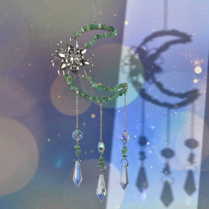 Olivenorma Natural Gravel Moon Lotus Wind Chime - Green Aventurine - image 7