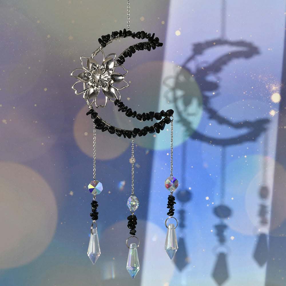 Olivenorma Natural Gravel Moon Lotus Wind Chime - Obsidian - image 11