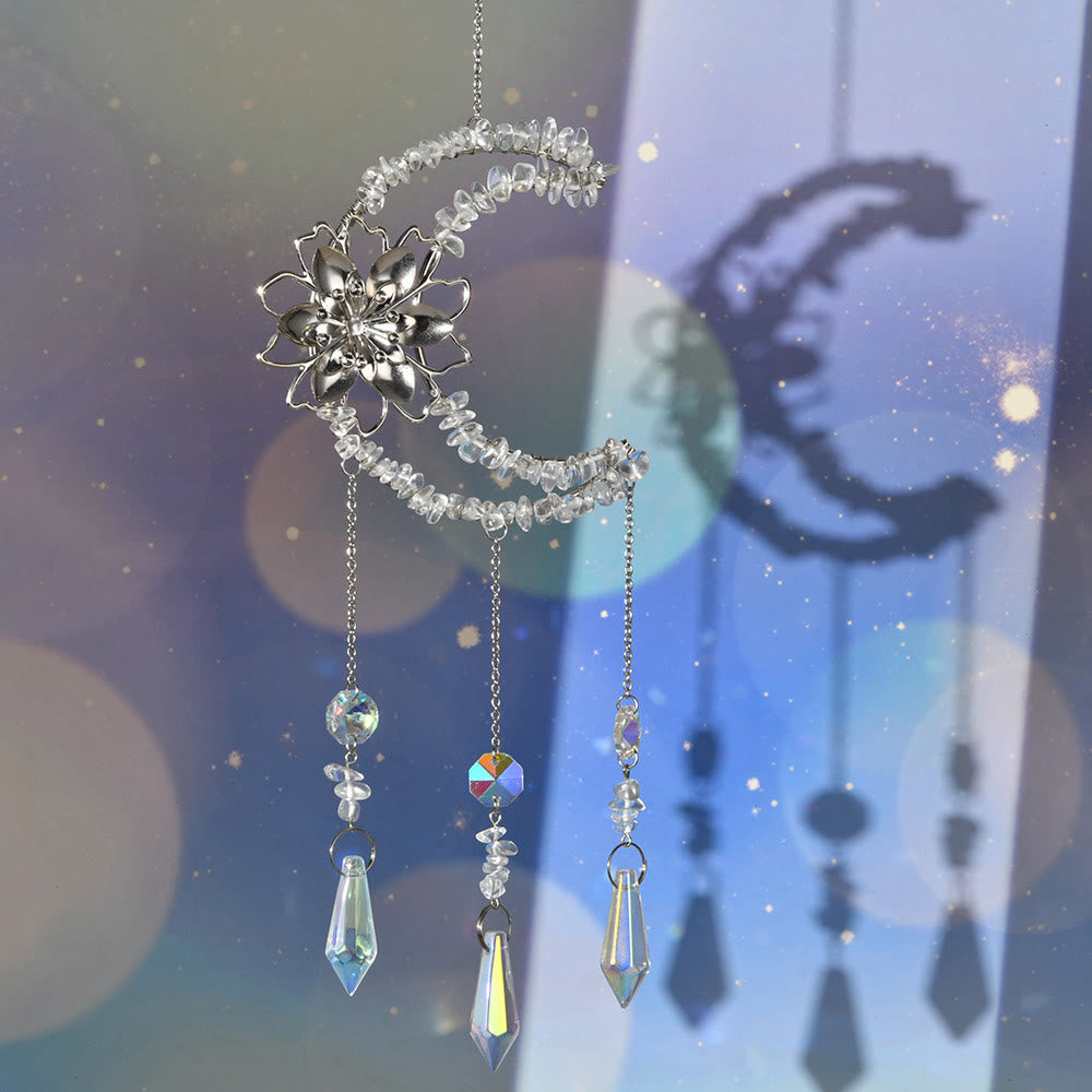Olivenorma Natural Gravel Moon Lotus Wind Chime - Clear Crystal - image 5