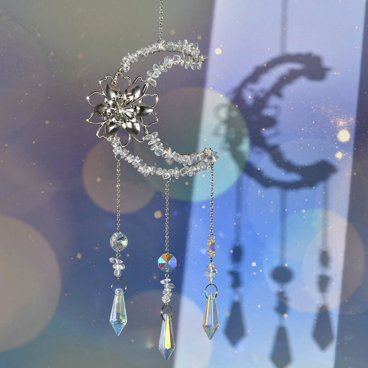 Olivenorma Natural Gravel Moon Lotus Wind Chime - Clear Crystal - image 5