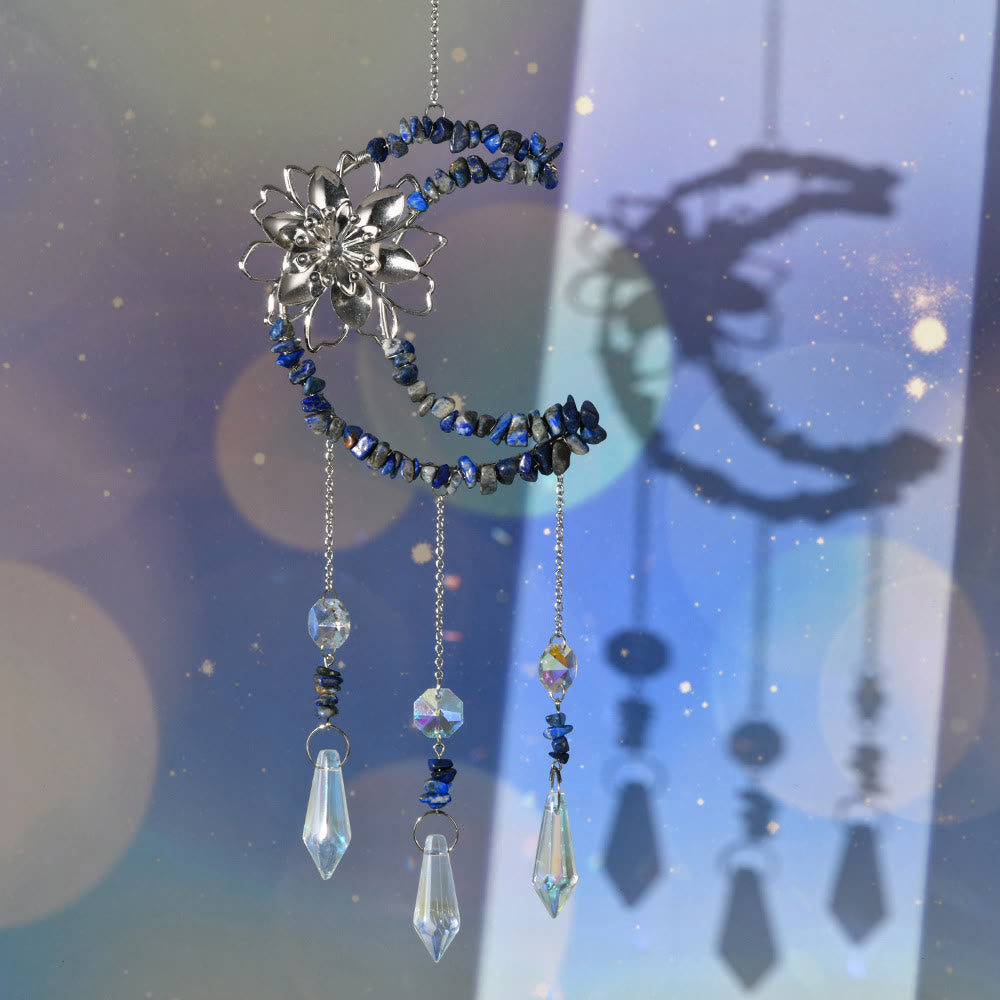 Olivenorma Natural Gravel Moon Lotus Wind Chime - Lapis Lazuli - image 9