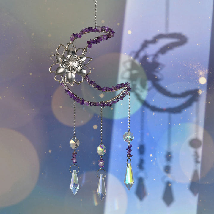 Olivenorma Natural Gravel Moon Lotus Wind Chime - Amethyst - image 1