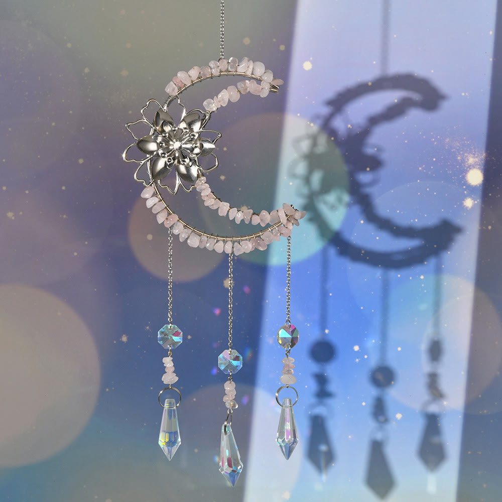 Olivenorma Natural Gravel Moon Lotus Wind Chime - Rose Quartz - image 13