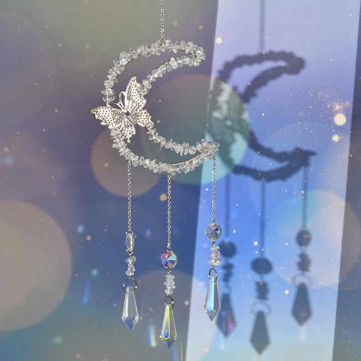 Olivenorma Natural Crystal Moon Butterfly Wind Chime - Clear Crystal - image 5