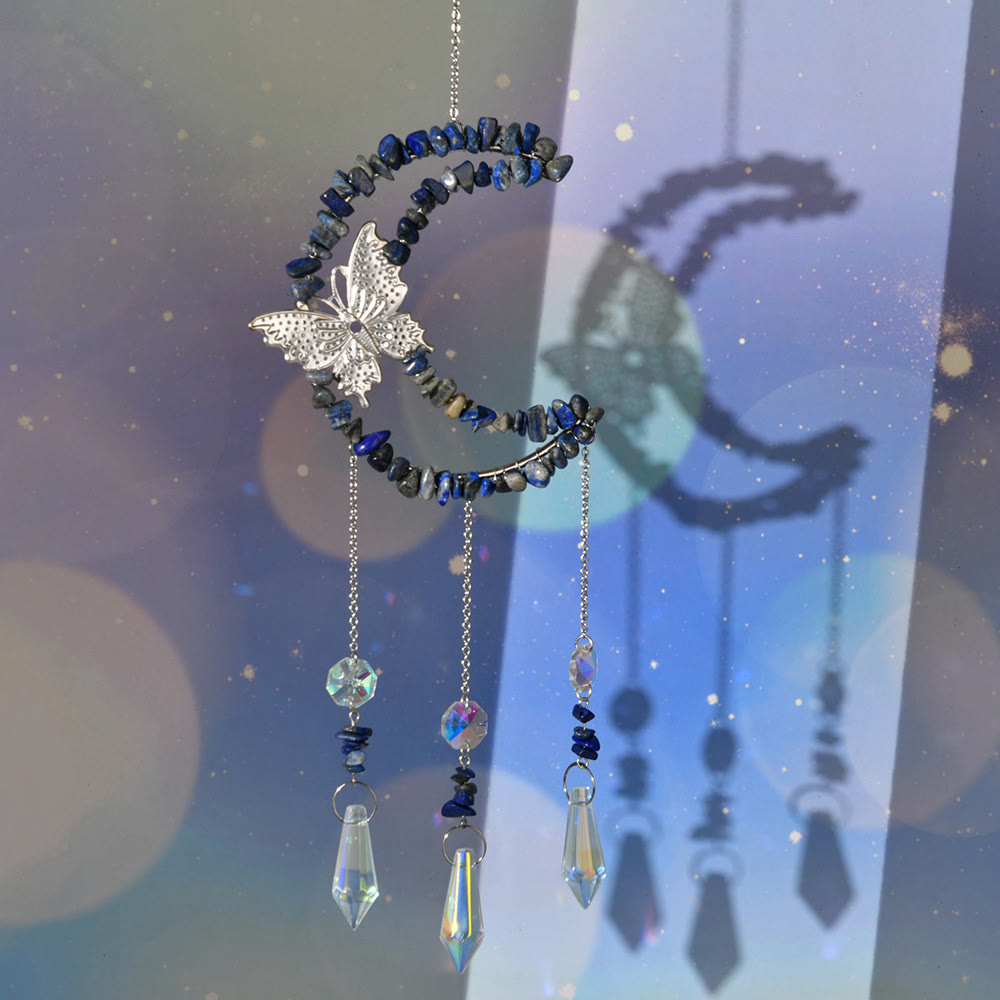 Olivenorma Natural Crystal Moon Butterfly Wind Chime - Lapis Lazuli - image 9