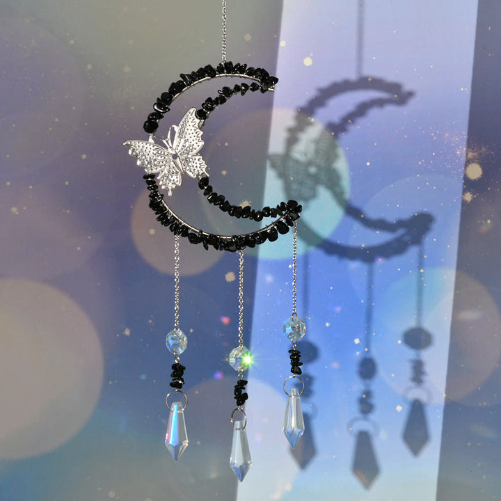 Olivenorma Natural Crystal Moon Butterfly Wind Chime - Obsidian - image 11