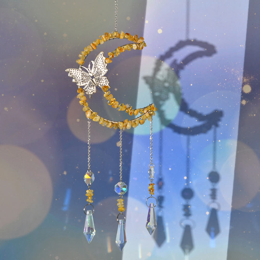 Olivenorma Natural Crystal Moon Butterfly Wind Chime - Citrine - image 3