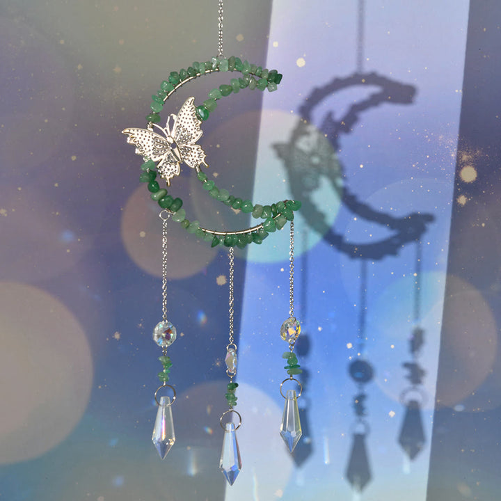 Olivenorma Natural Crystal Moon Butterfly Wind Chime - Green Aventurine - image 7