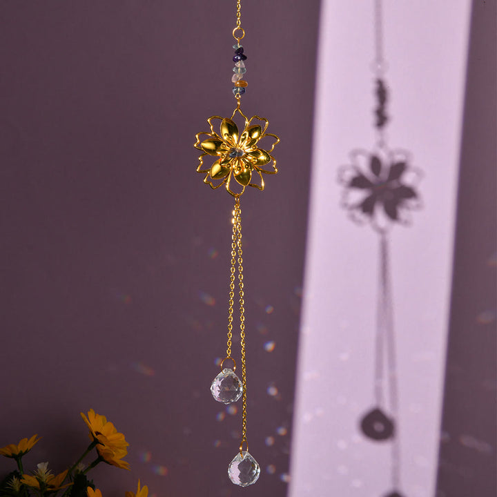 Olivenorma Natural Gravel Lotus Pendant Suncatcher Wind Chime - Fluorite - image 7