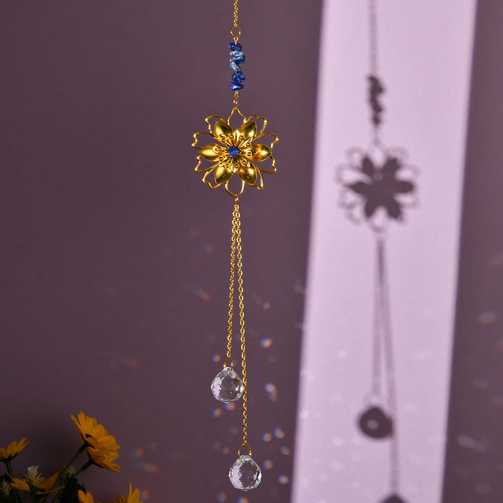 Olivenorma Natural Gravel Lotus Pendant Suncatcher Wind Chime - Lapis Lazuli - image 11