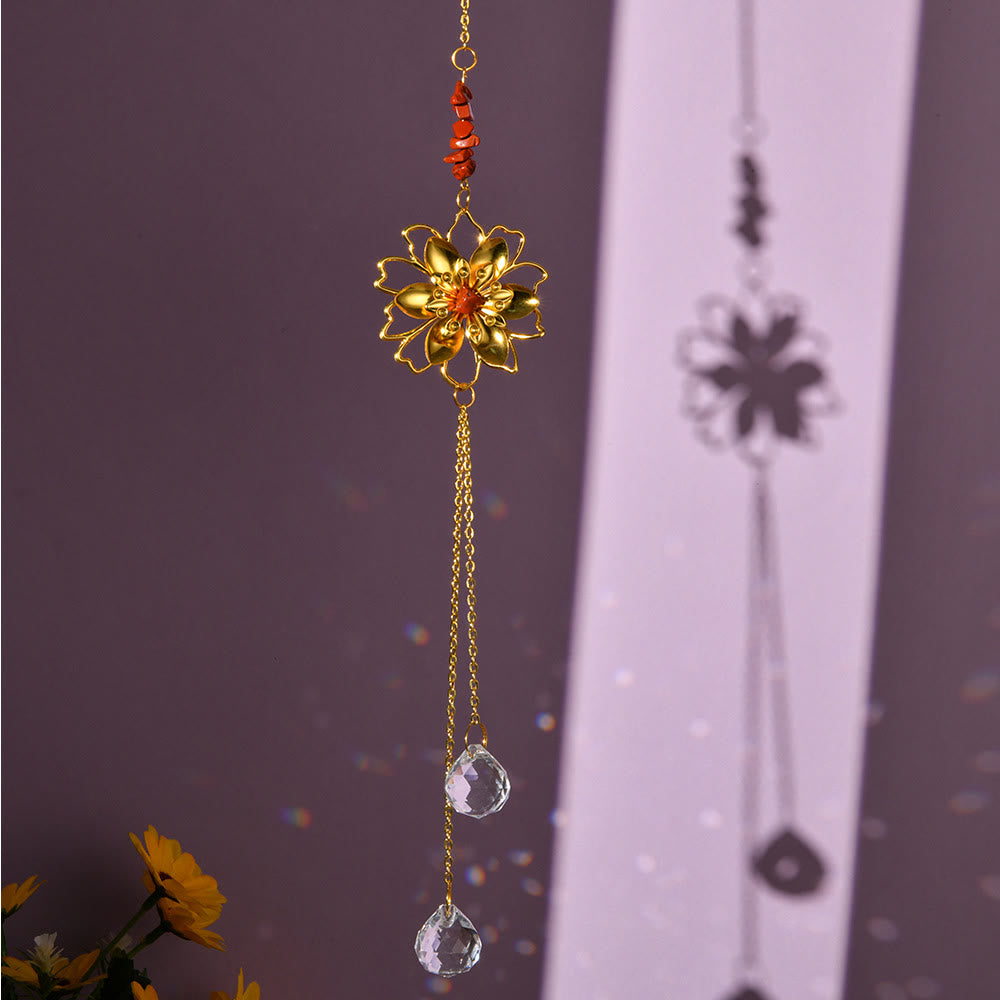 Olivenorma Natural Gravel Lotus Pendant Suncatcher Wind Chime - Red Jasper - image 17