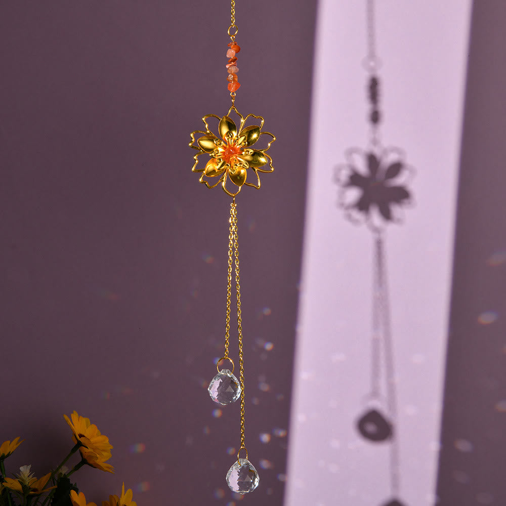 Olivenorma Natural Gravel Lotus Pendant Suncatcher Wind Chime - Red Agate - image 15