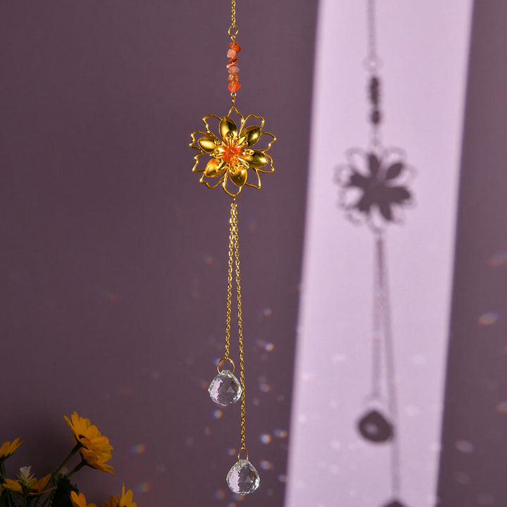 Olivenorma Natural Gravel Lotus Pendant Suncatcher Wind Chime - Red Agate - image 15