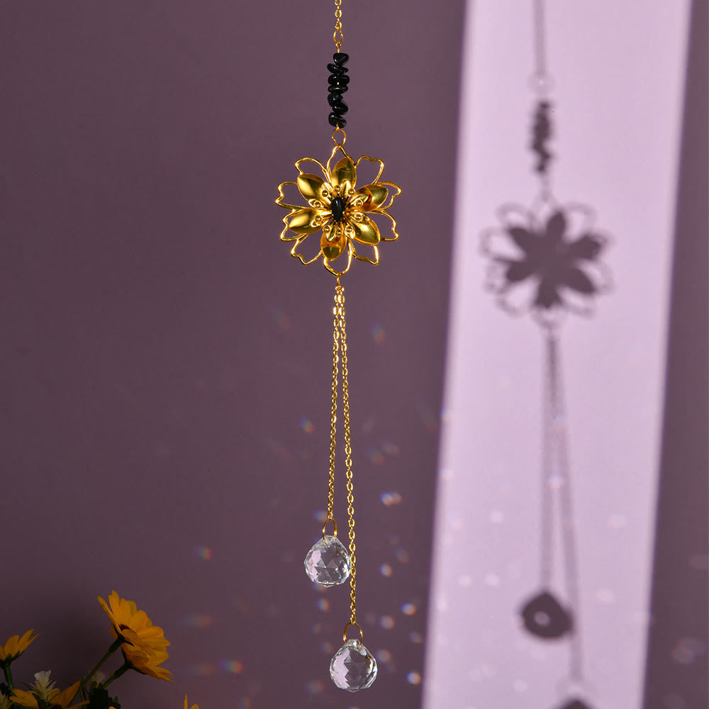 Olivenorma Natural Gravel Lotus Pendant Suncatcher Wind Chime - Obsidian - image 13
