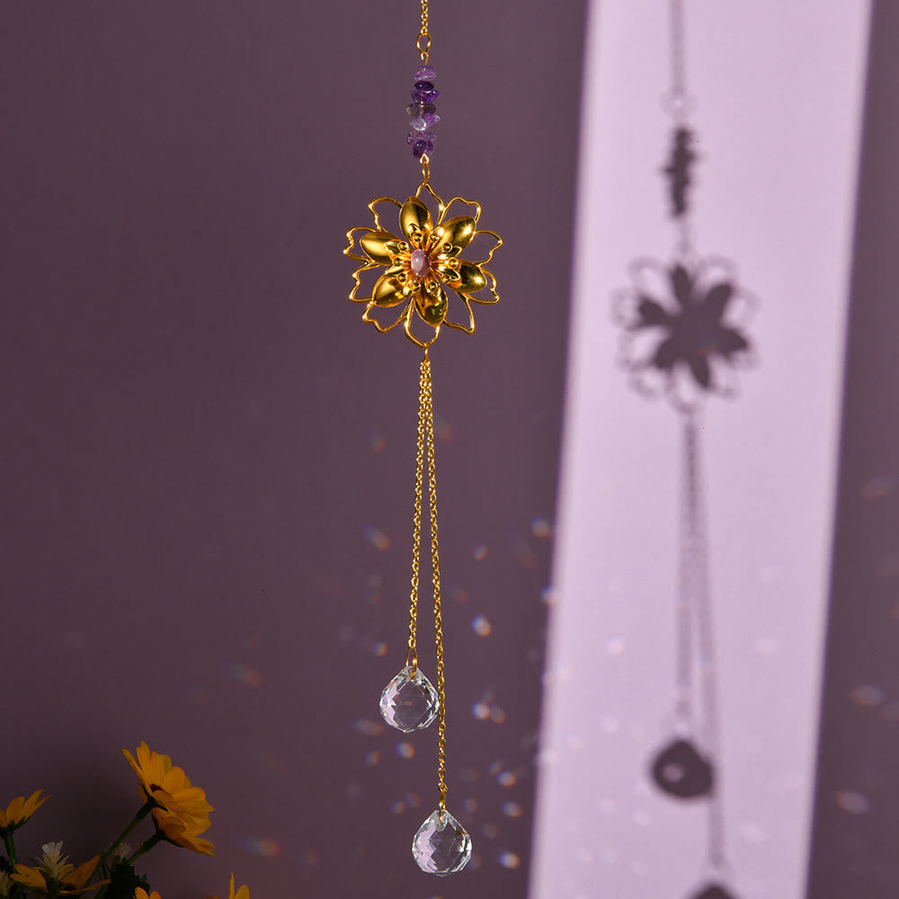 Olivenorma Natural Gravel Lotus Pendant Suncatcher Wind Chime - Amethyst - image 1