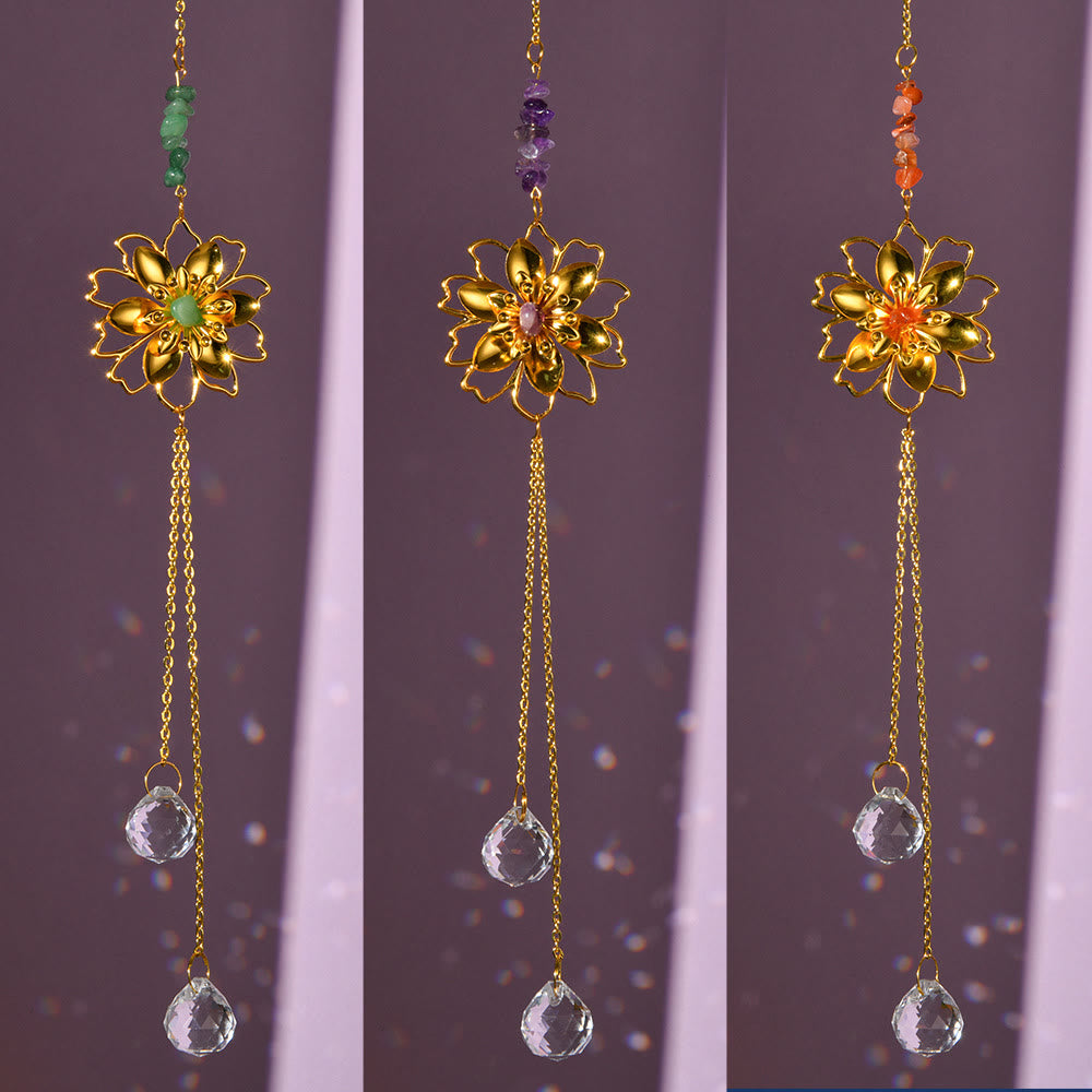 Olivenorma Natural Gravel Lotus Pendant Suncatcher Wind Chime - image 24