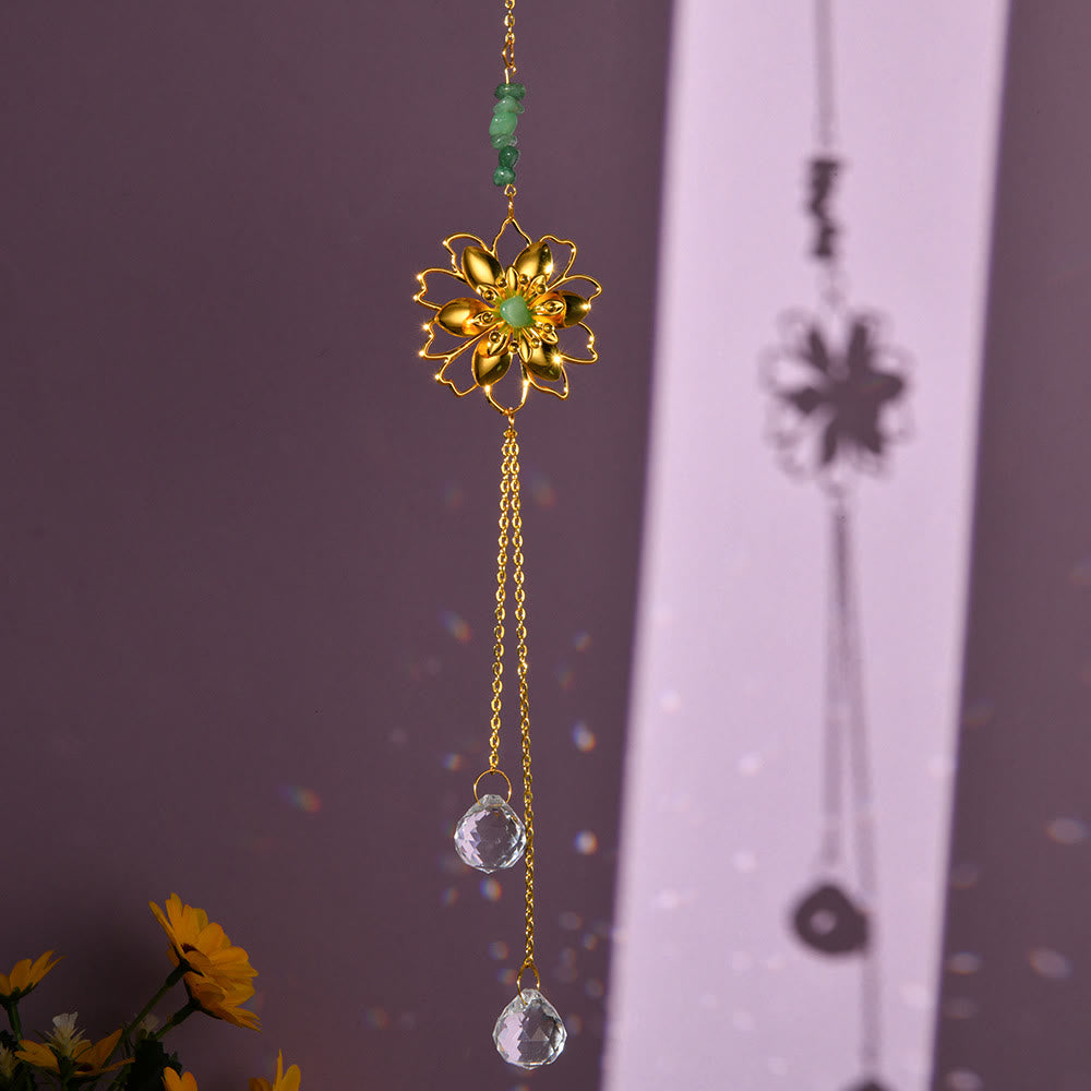 Olivenorma Natural Gravel Lotus Pendant Suncatcher Wind Chime - Green Aventurine - image 9