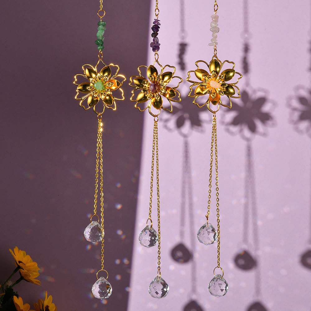 Olivenorma Natural Gravel Lotus Pendant Suncatcher Wind Chime - image 0